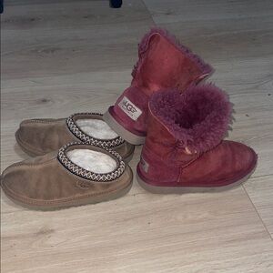 UGG Kids Brown Slippers & Red Boots